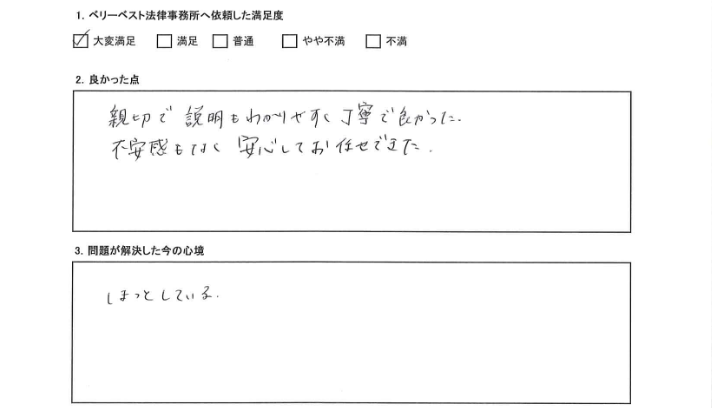不安感もなく安心してお任せできました