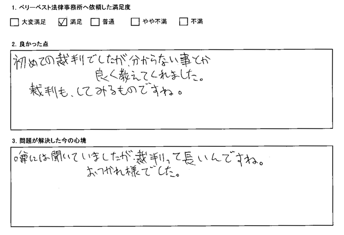 初めての裁判でしたが、分からない事とかよく教えてくれました